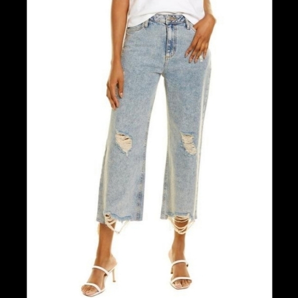 Avec Les Filles Distressed Wide Leg High Rise Cropped Jean Size 28 - Picture 1 of 12